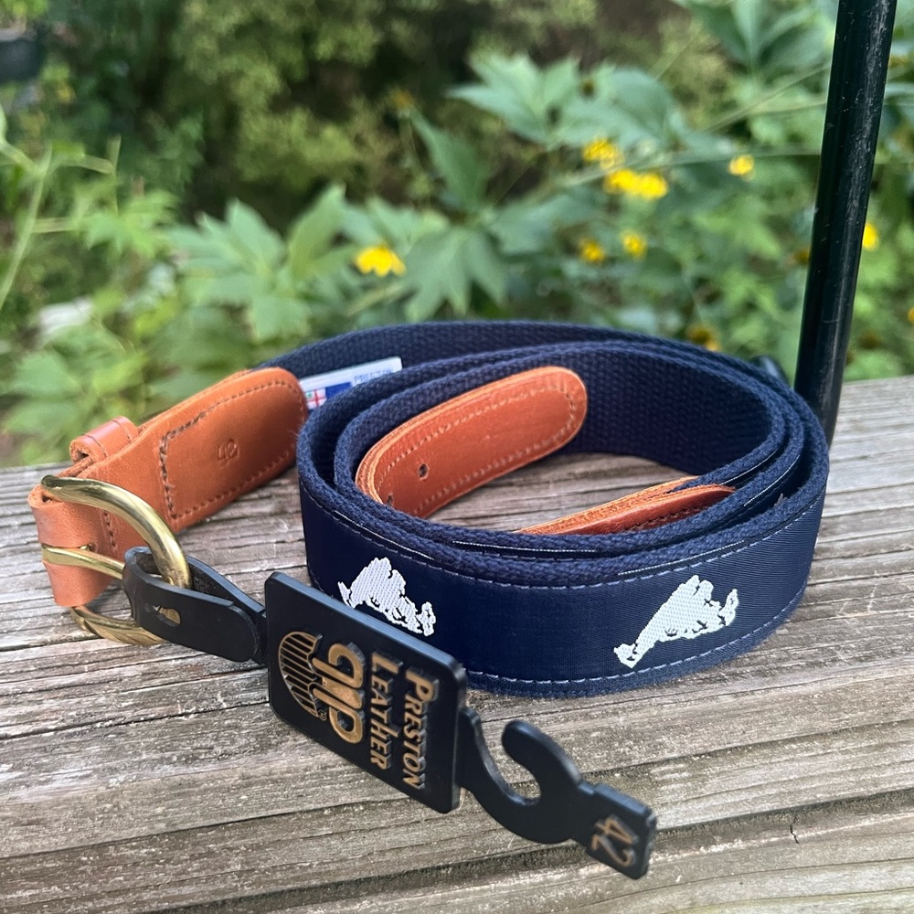 Preston Leather And Canvas Belt Size 42 NWT Navy White Canvas Martha’s Vineyard